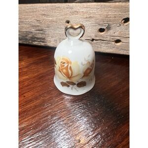 Ceramic Bell with Yellow Rose Vintage Cottage Core Gold Tone accents